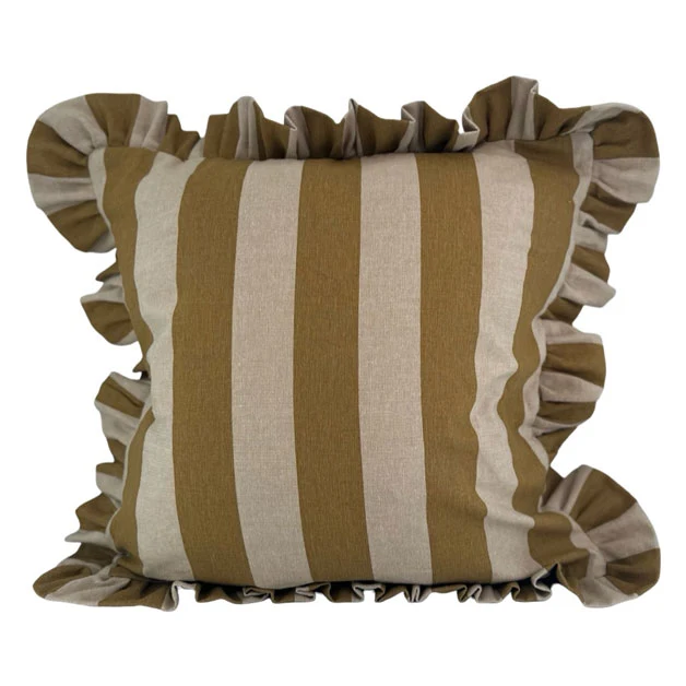 Kuddfodral Flounce Mustard block stripe