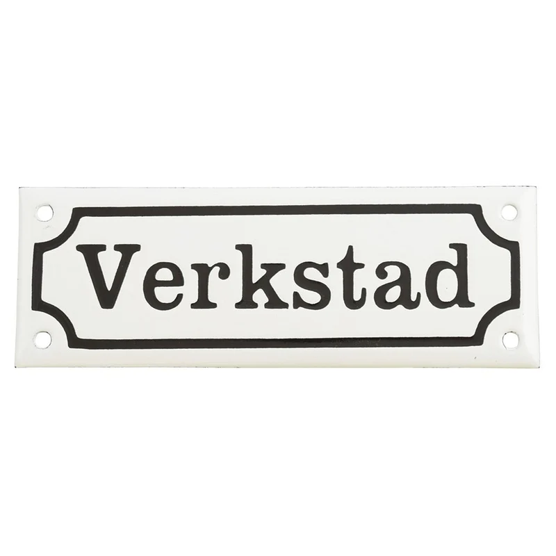 Emaljskylt Verkstad vit